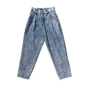 80s Vintage Ultra Highwaisted Acidwash Jeans Pleated Bleached Tapered Baggy.